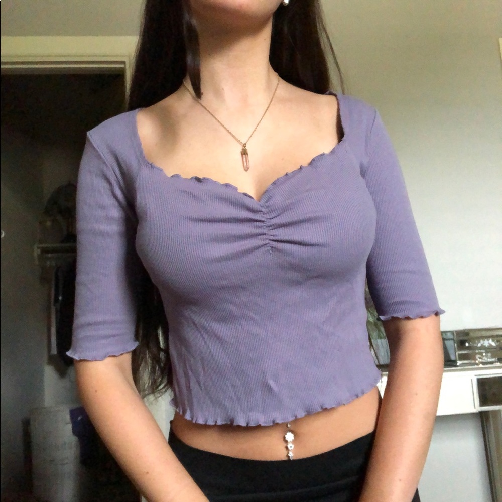 purple crop 3/4 sleeve top